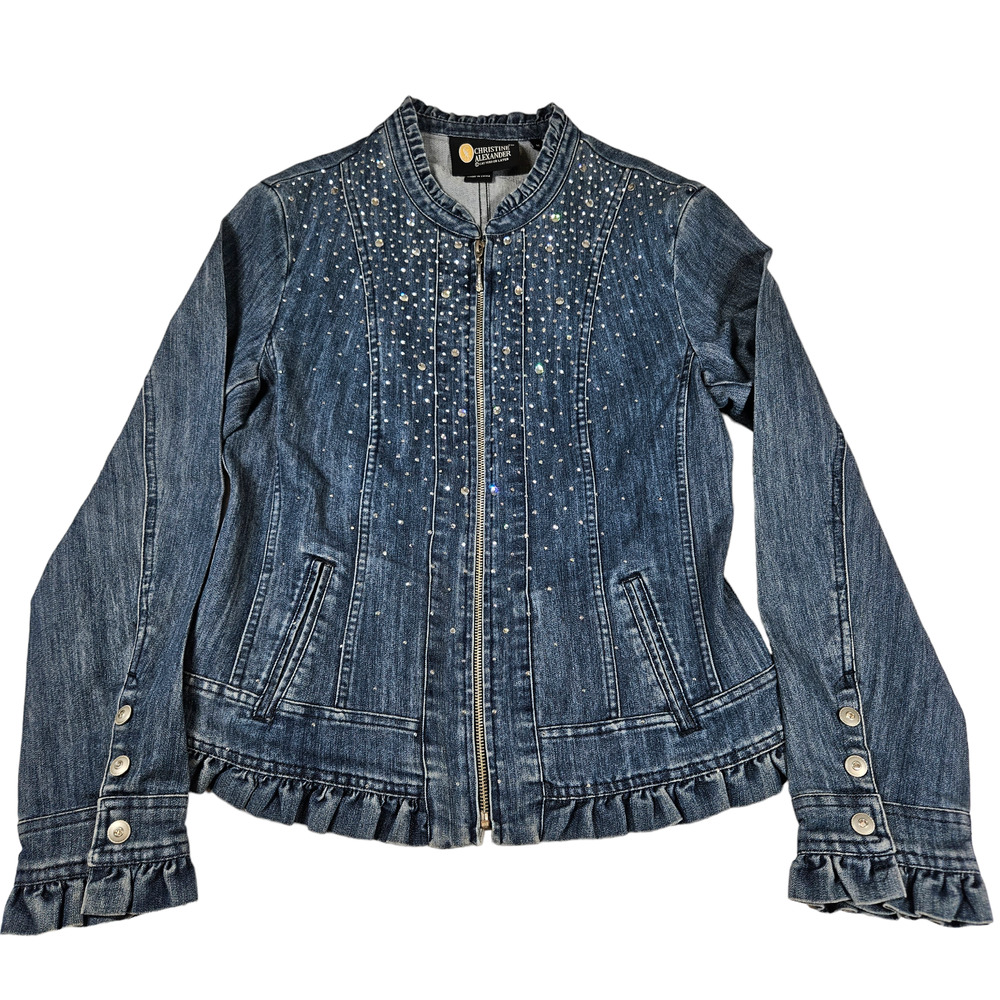 Christine Alexander Washed Denim Jacket Swarovski Bling Y2K
